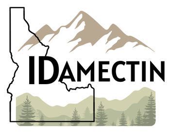 Idamectin transparent logo with Outline of Idaho with mountains and trees, featuring the brand 'IDamectin'.
